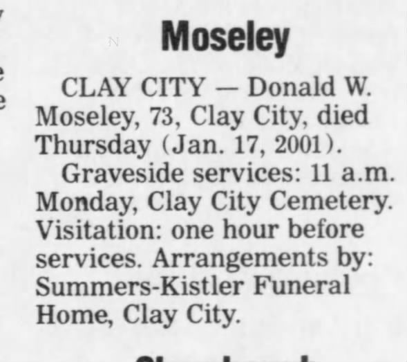 Donald Wayne Moseley Jun 03 1928 - Jan 17 2002